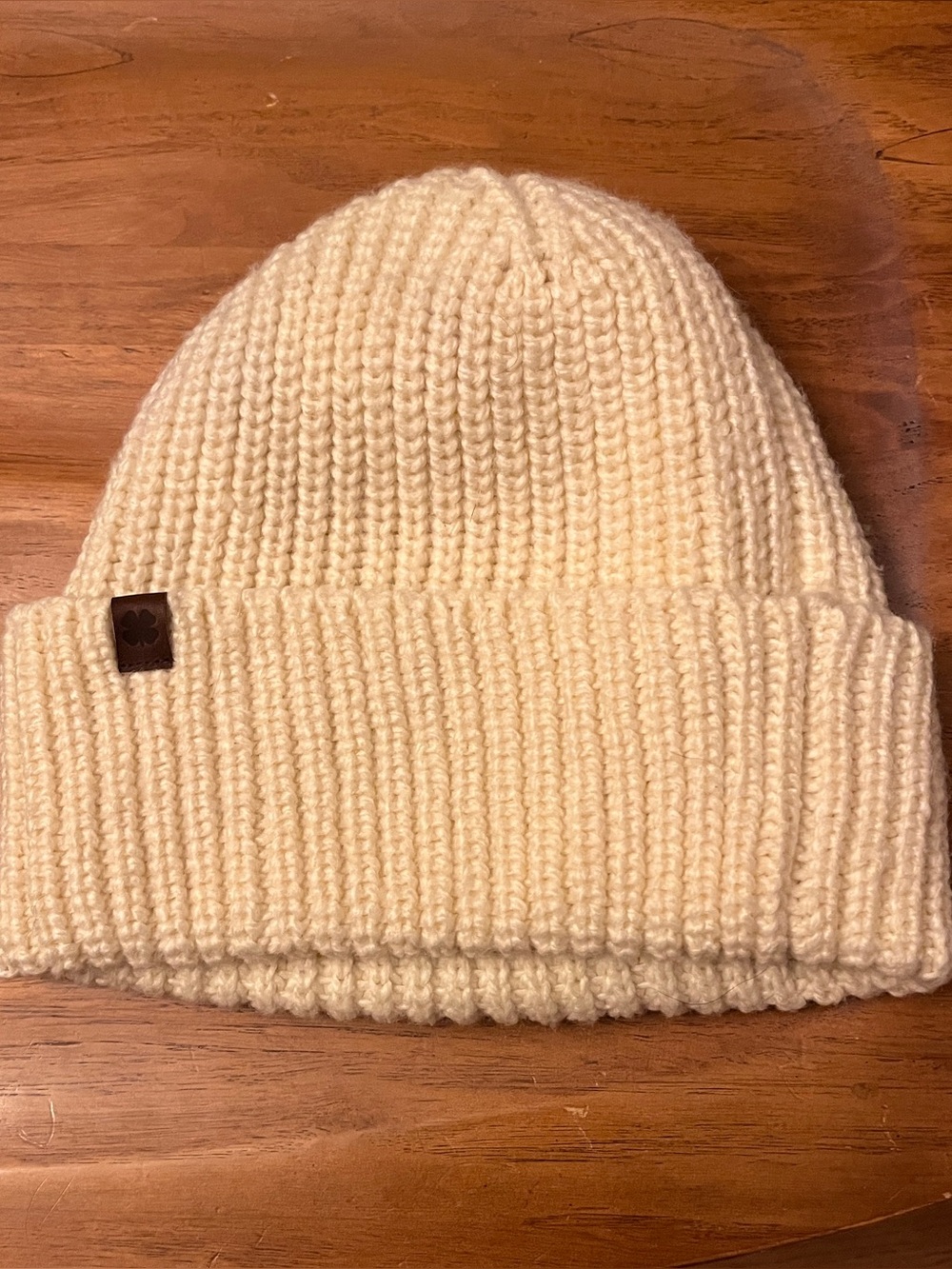 Lucky Brand Cream White Ribbed Knit Wool Blend Beanie Hat Womenβs NWOT